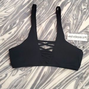 TiNiBiKiNi Black ribbed swim top Large